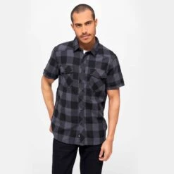 Brandit Half Sleeve Check Shirt Black/Grey -Military1st Shop 4032 28 Brandit Half Sleeve Check Shirt BlackGrey 06