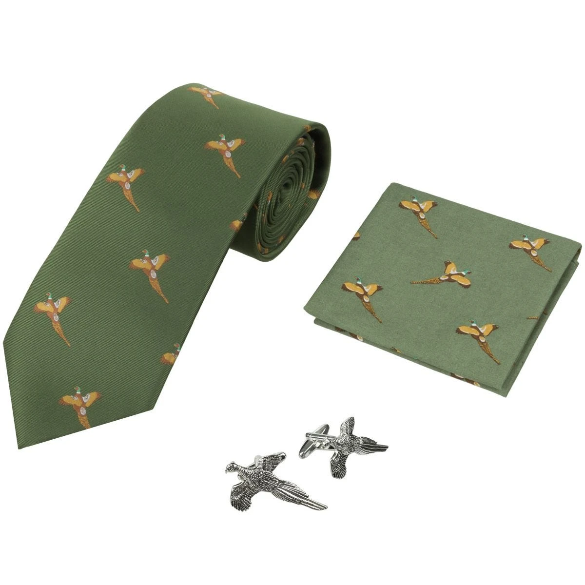 Jack Pyke Tie, Hanky And Cufflinks Gift Set Pheasant Green 3 Jack Pyke Tie, Hanky And Cufflinks Gift Set Pheasant Green
