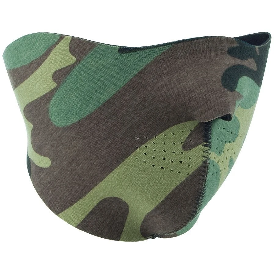 Mil-Tec Reversible Neoprene Half Face Mask Black / Woodland 3 Mil-Tec Reversible Neoprene Half Face Mask Black / Woodland